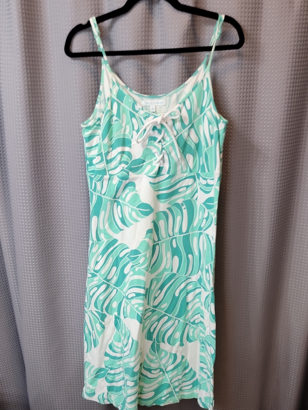 Tori Richard Tropica Monsteral Leaf Lace-Up Dress Size L